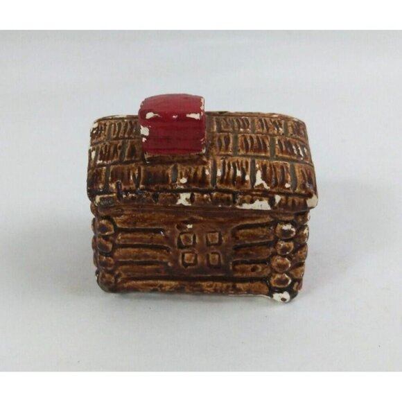 Vintage Chalk Ware Log Cabin 1.75" Salt & Pepper Shakers - Picture 11 of 13